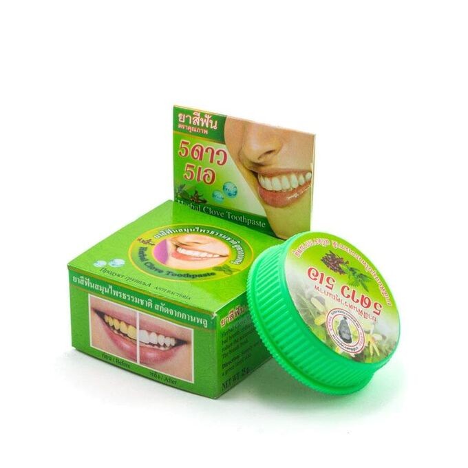 5 Star Cosmetic Тайская натуральная зубная паста отбеливающая без фтора Травяная зеленая 25 гр